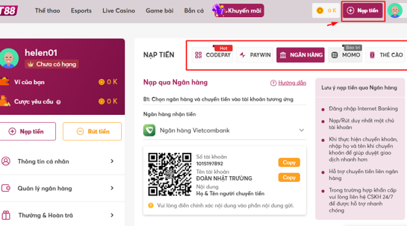 Nạp tiền Net88 – Hướng dẫn chi tiết cho người mới